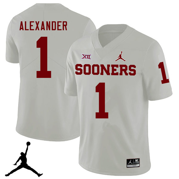 Jordan Brand Men #1 Dominique Alexander Oklahoma Sooners 2018 College Football Jerseys Sale-White - Click Image to Close